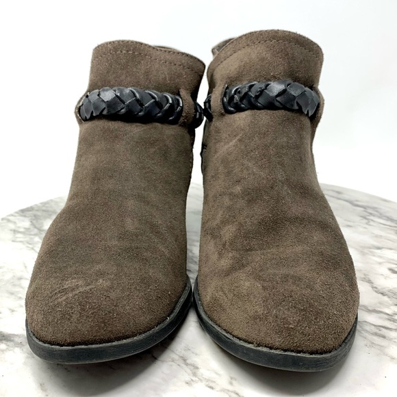 Crown Vintage Perry Taupe Suede Two tone Braided strap moto bohemian bootie 8 - Picture 4 of 16